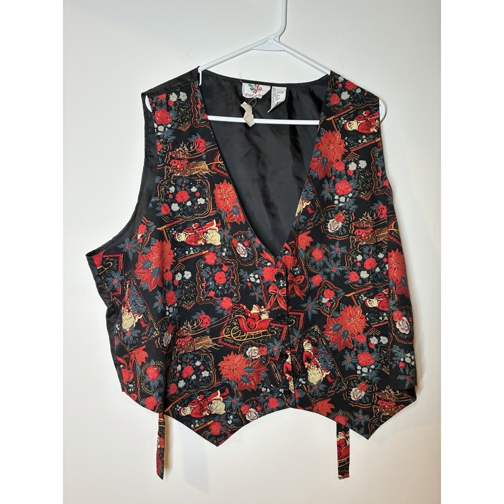 vintage 90s Nutcracker brand holiday vest Santa Claus poinsettias 26 Grannycore